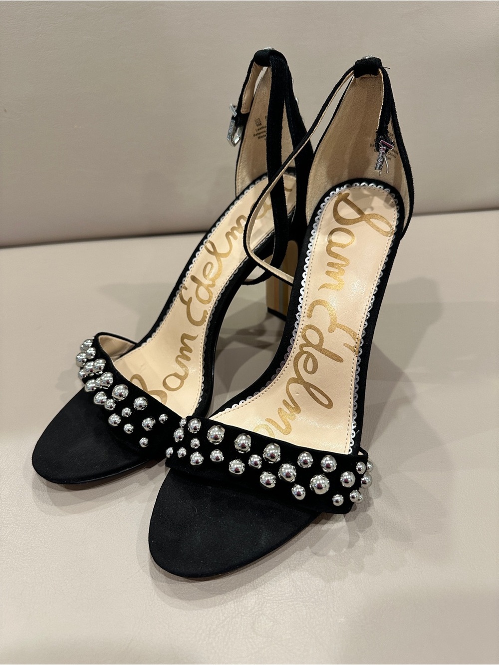 Sam Edelman Black Jeweled Ankle-Strap Heels